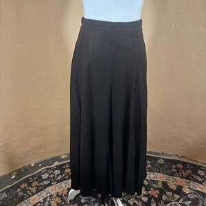 Vakko Vintage Black Leather Maxi Skirt – A-Line | Front Zip | Size 6 | Made in U